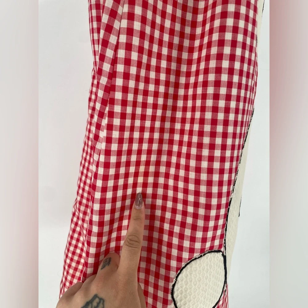 60s/70s Cottagecore Novelty Rabbit Appliqué Gingham Color-blocked Maxi Dress - Picture 14 of 14